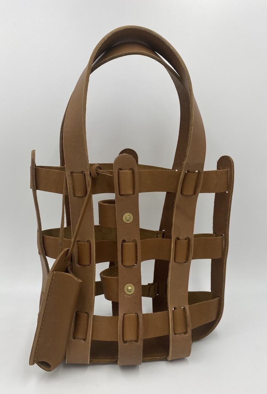 WP STANDARD Full Grain Leather Wine Tote Carrier two bottles Cork screw Holder